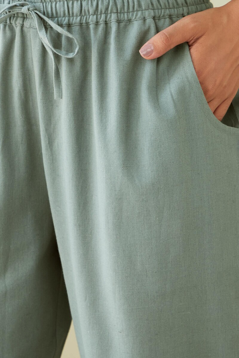 Blue Handcrafted Cotton Flax Narrow Pants