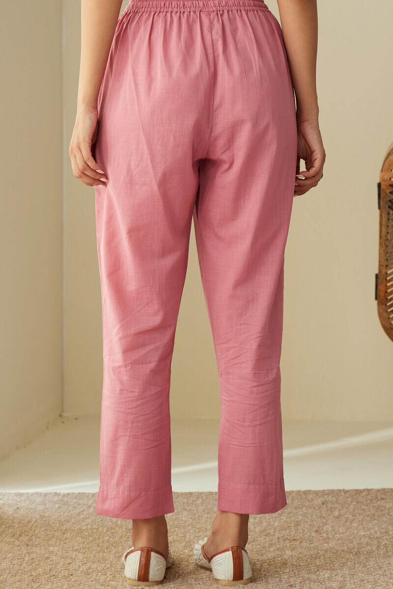 Pink Handcrafted Cotton Slub Narrow Pants