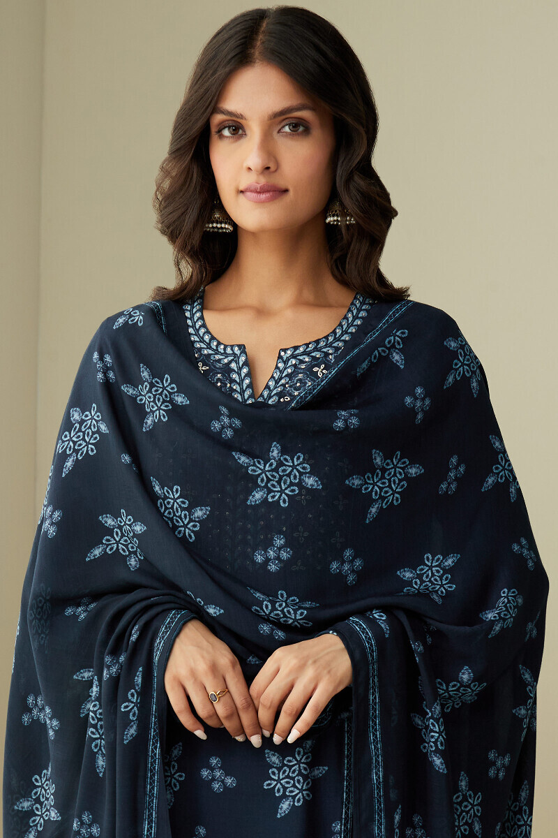 Blue Printed Viscose Dupatta