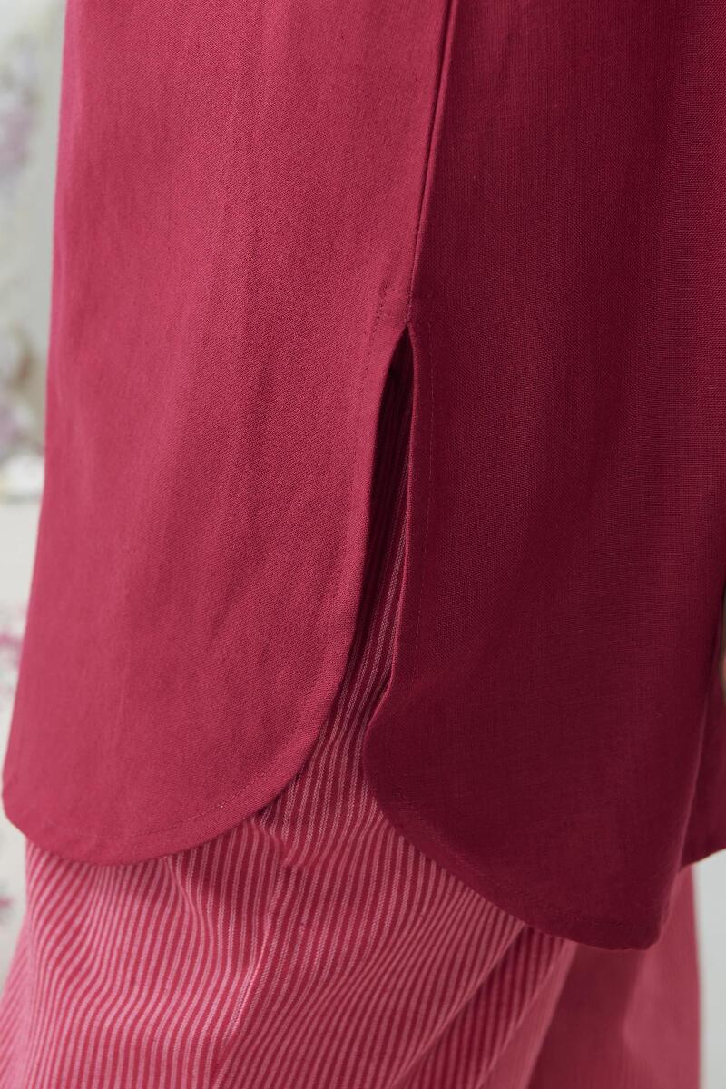 Maroon Handcrafted Cotton Loungewear Set