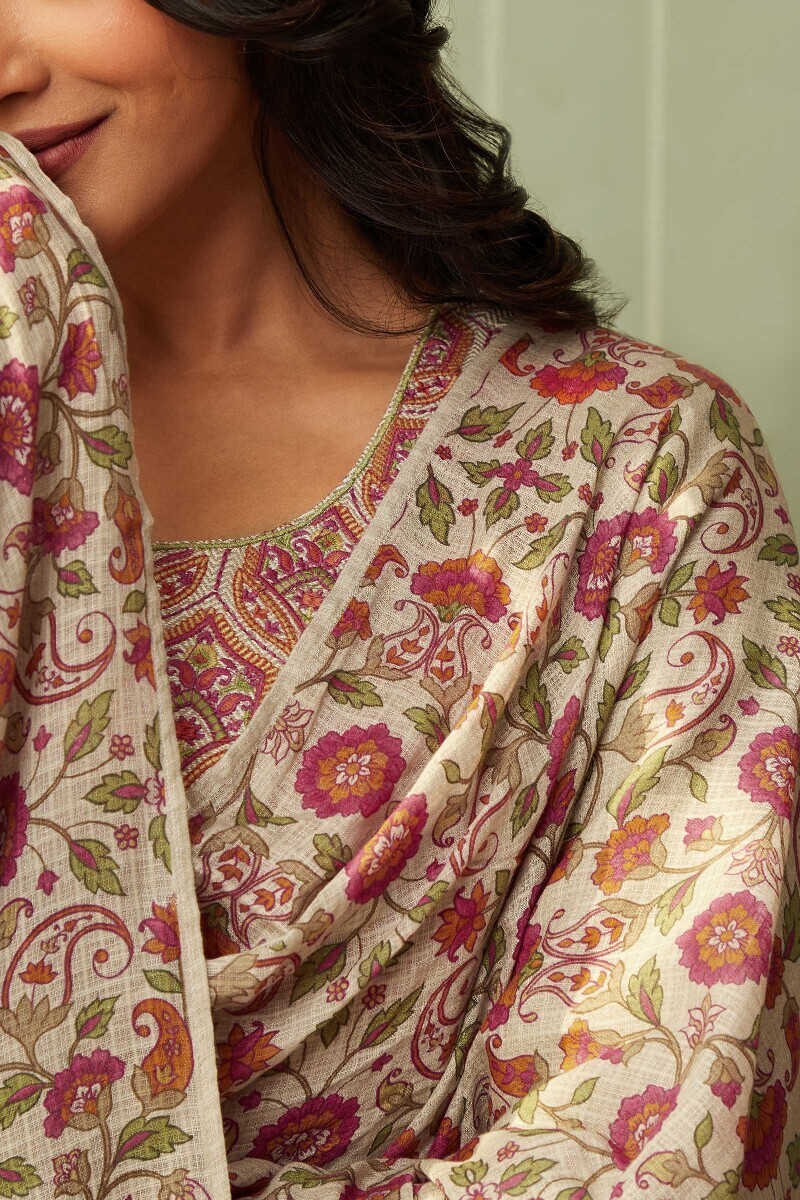 Beige Printed Kota Dupatta