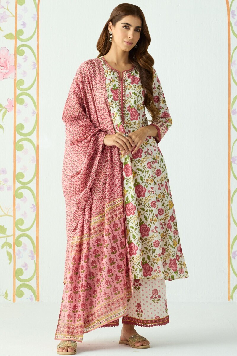 Pink Hand Printed Kota Dupatta