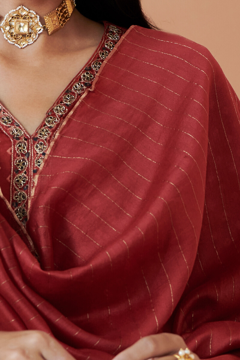 Red Handcrafted Chanderi Dupatta