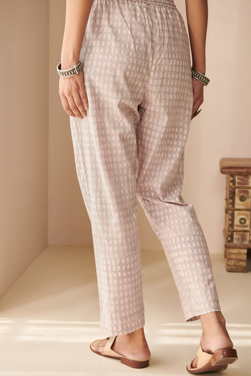 Grey Hand Block Printed Cotton Narrow Pants