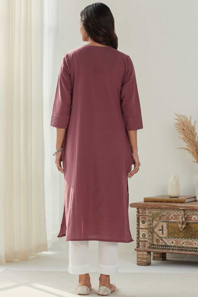 Red Handcrafted Straight Handloom Kurta