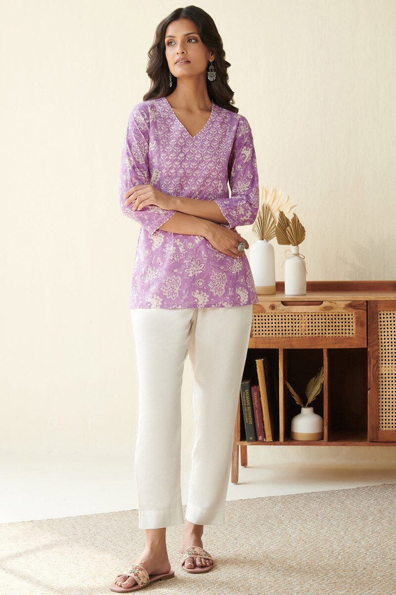 Purple Hand Block Printed Cotton Top