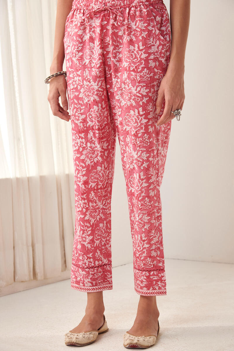 Pink Hand Block Printed Cotton Narrow Pants