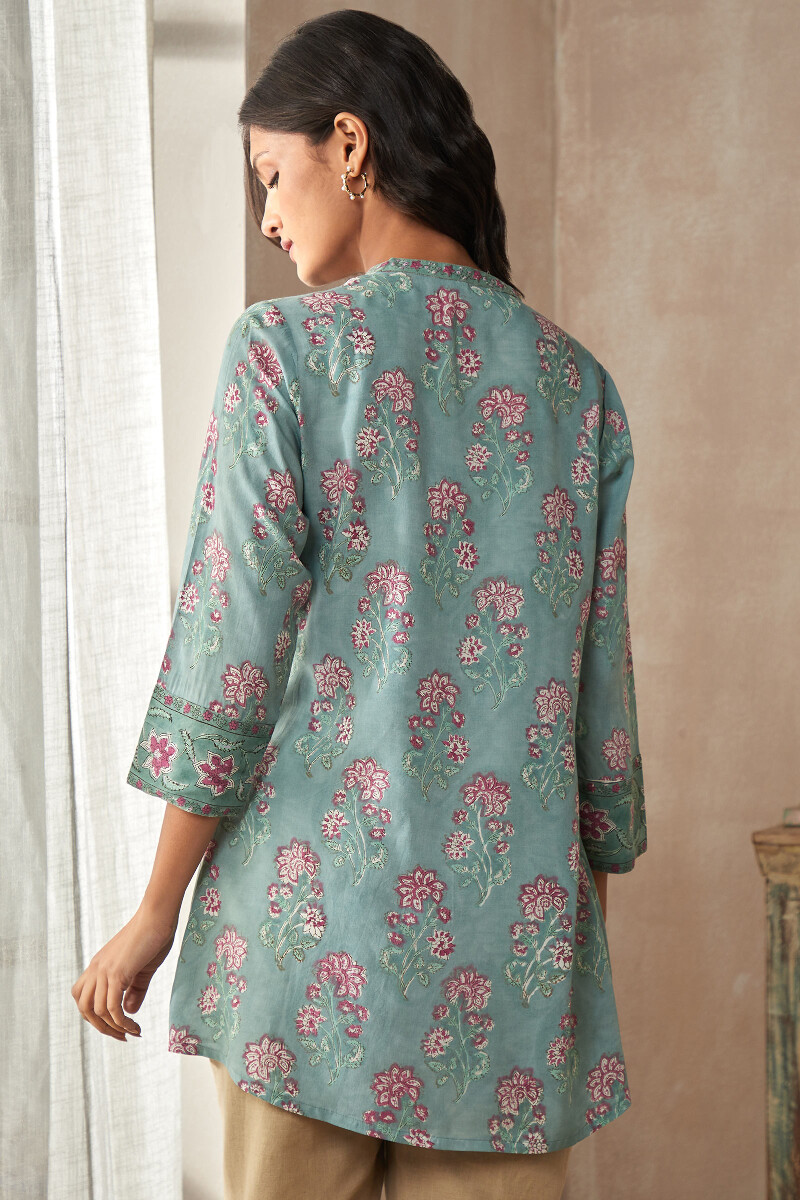 Green Hand Block-Printed Viscose Top