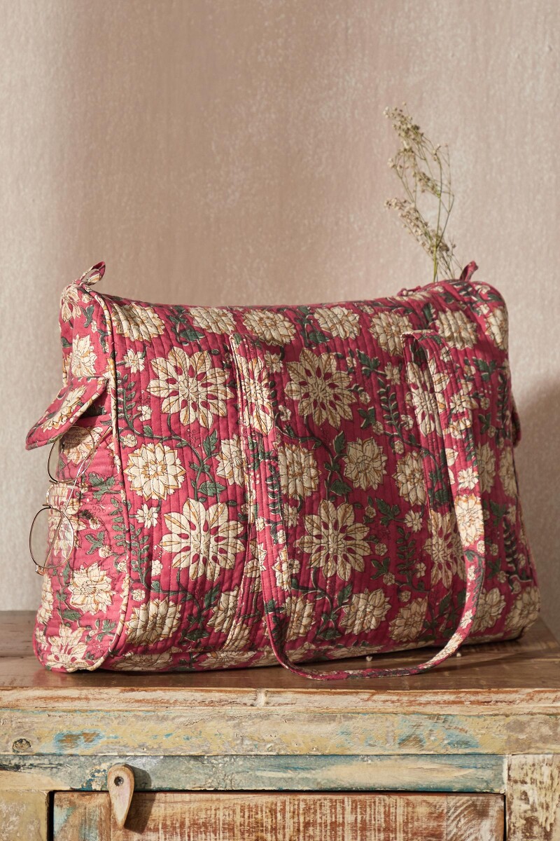 Pink Hand Block-Printed Cotton Duffel Bag