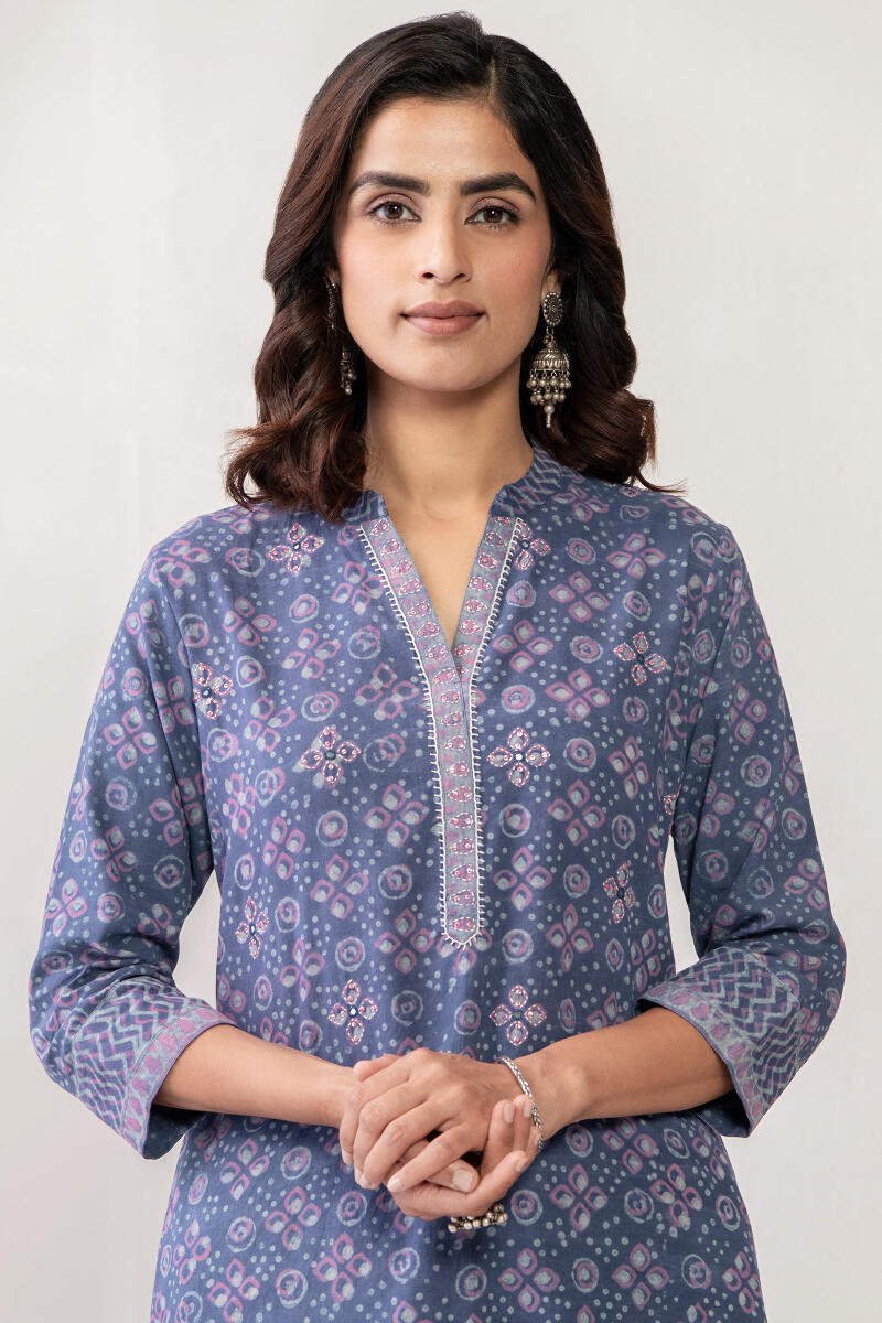 Purple Hand Block Printed Straight Cotton Kurta