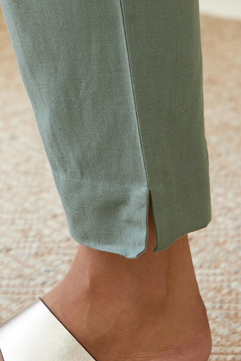 Blue Handcrafted Cotton Flax Narrow Pants