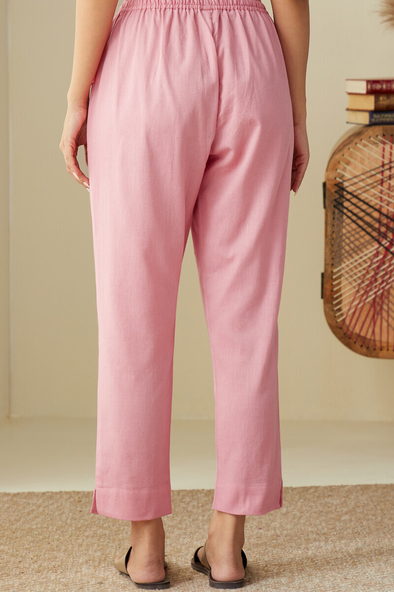 Pink Handcrafted Cotton Flax Narrow Pants