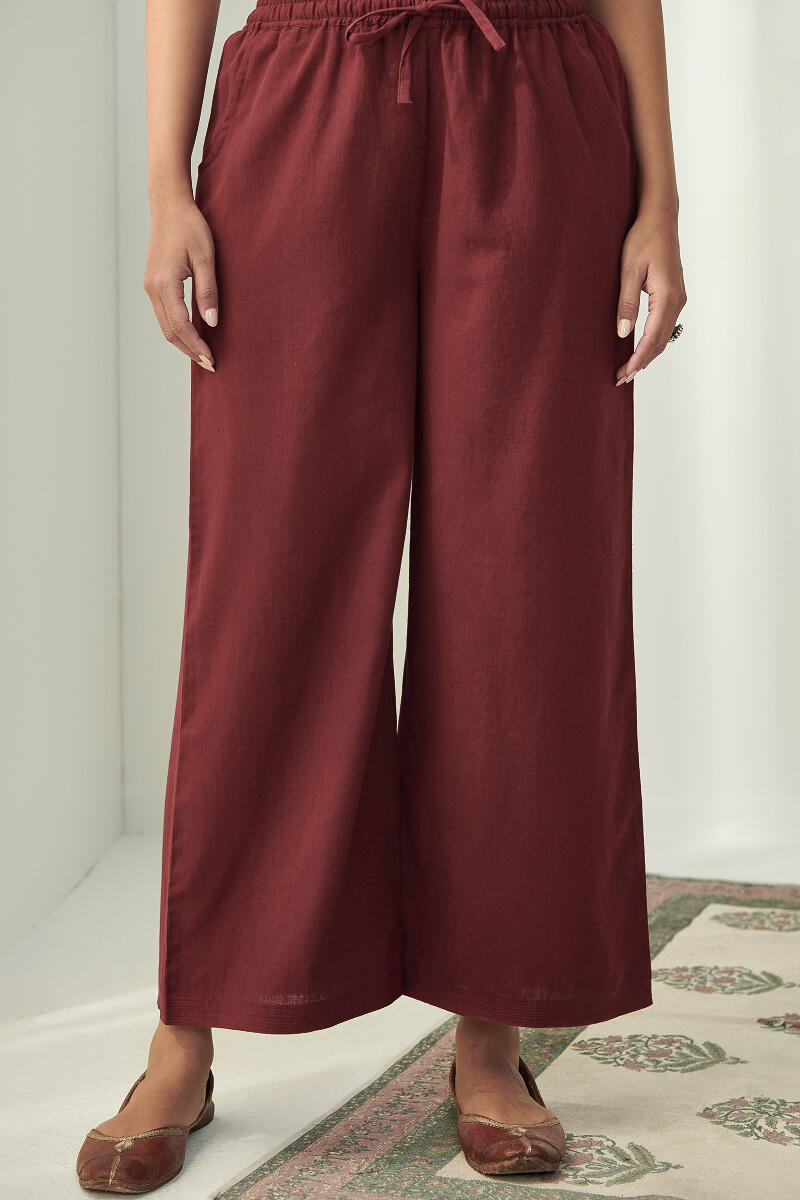 Maroon Handcrafted Cotton Flax Farsi Pants