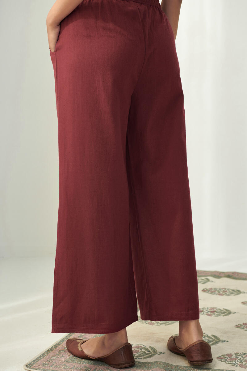 Maroon Handcrafted Cotton Flax Farsi Pants