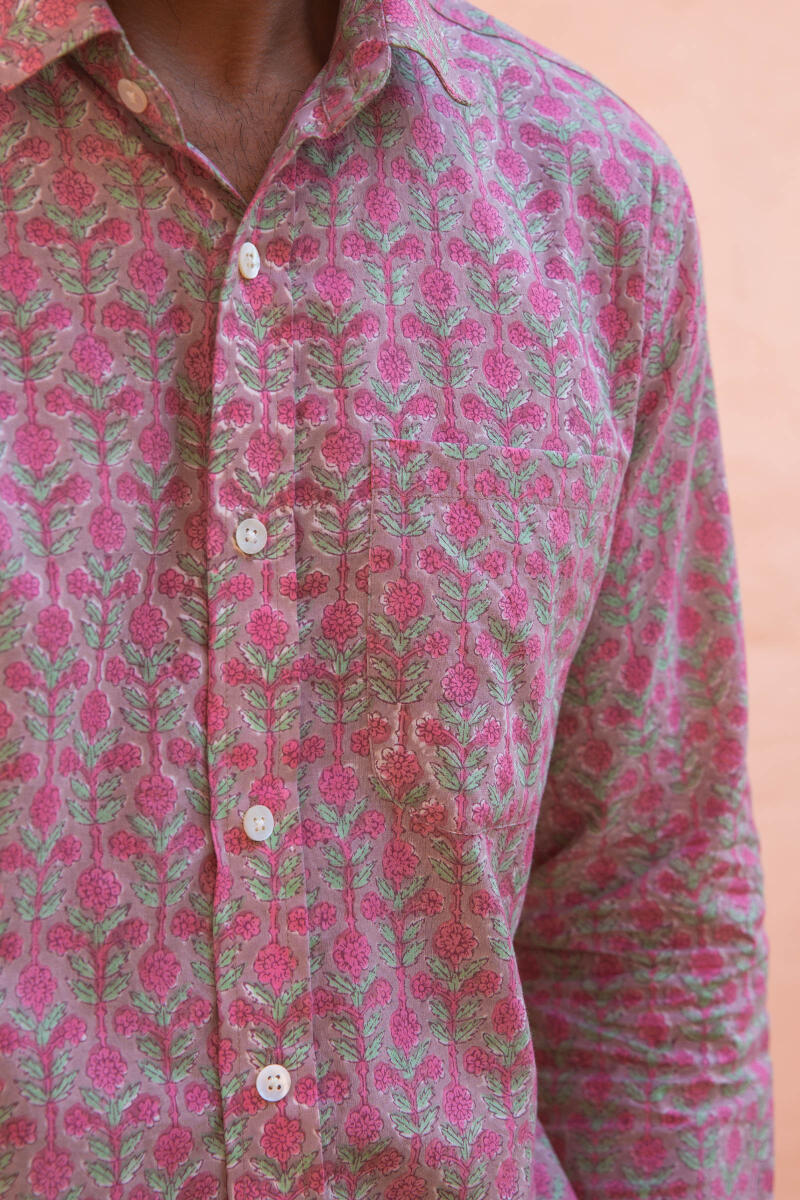 Peach Block Printed Cotton Shirt