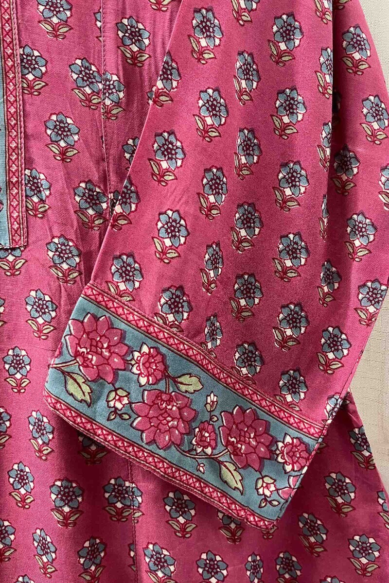 Pink Hand Block-Printed Kurta