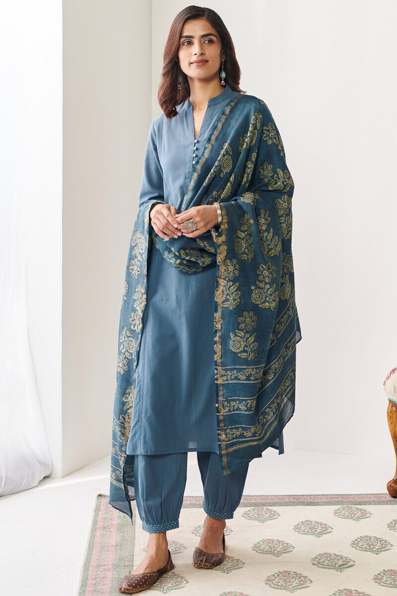 Green Handcrafted Cotton Straight Kurta