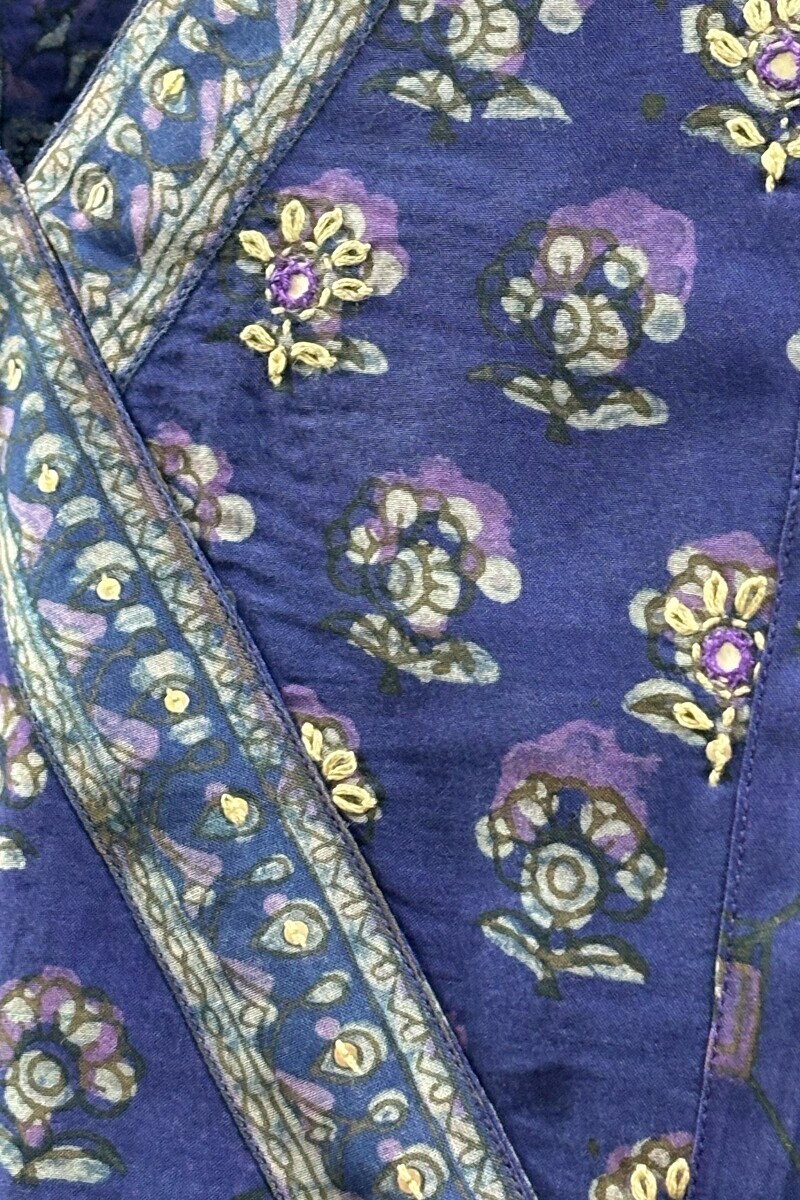 Purple Hand Block-Printed Straight Kurta