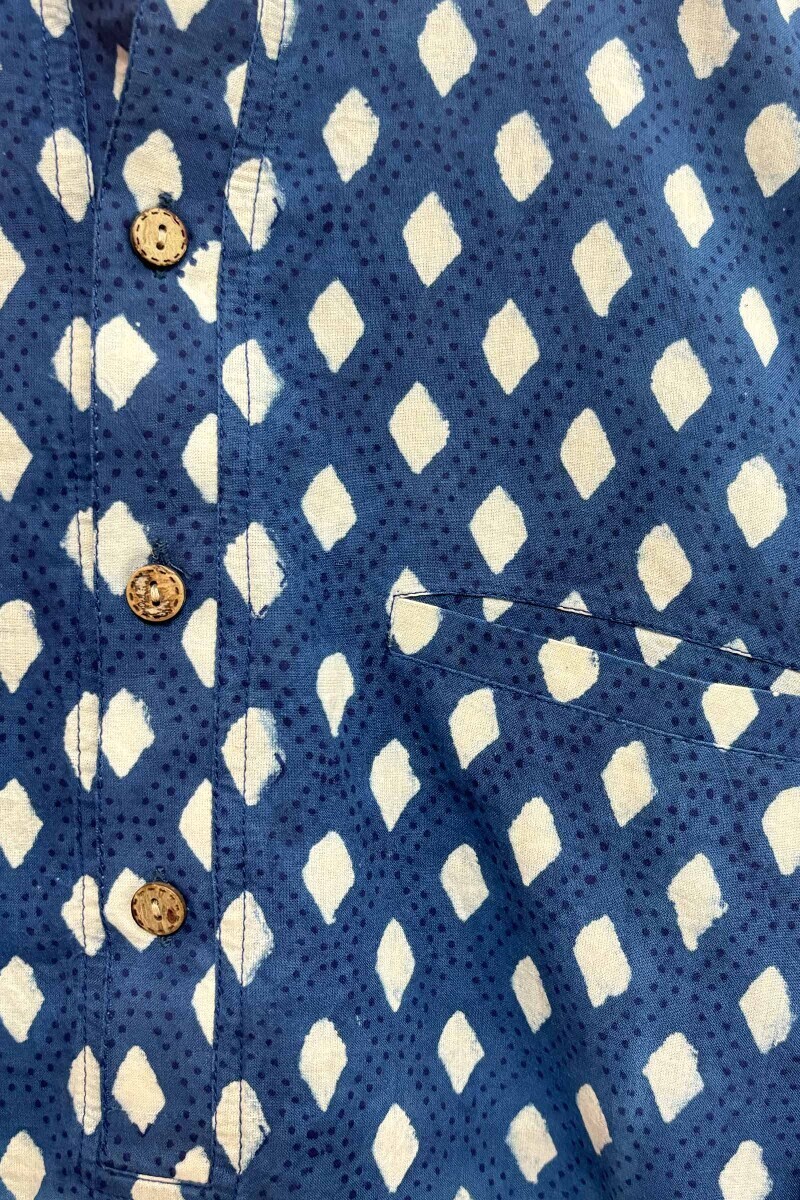 Indigo Hand Block-Printed Cotton Shirt