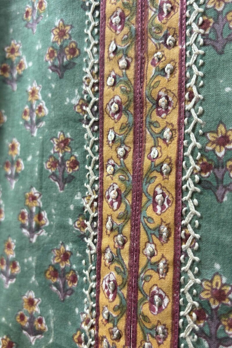 Green Hand Block-Printed