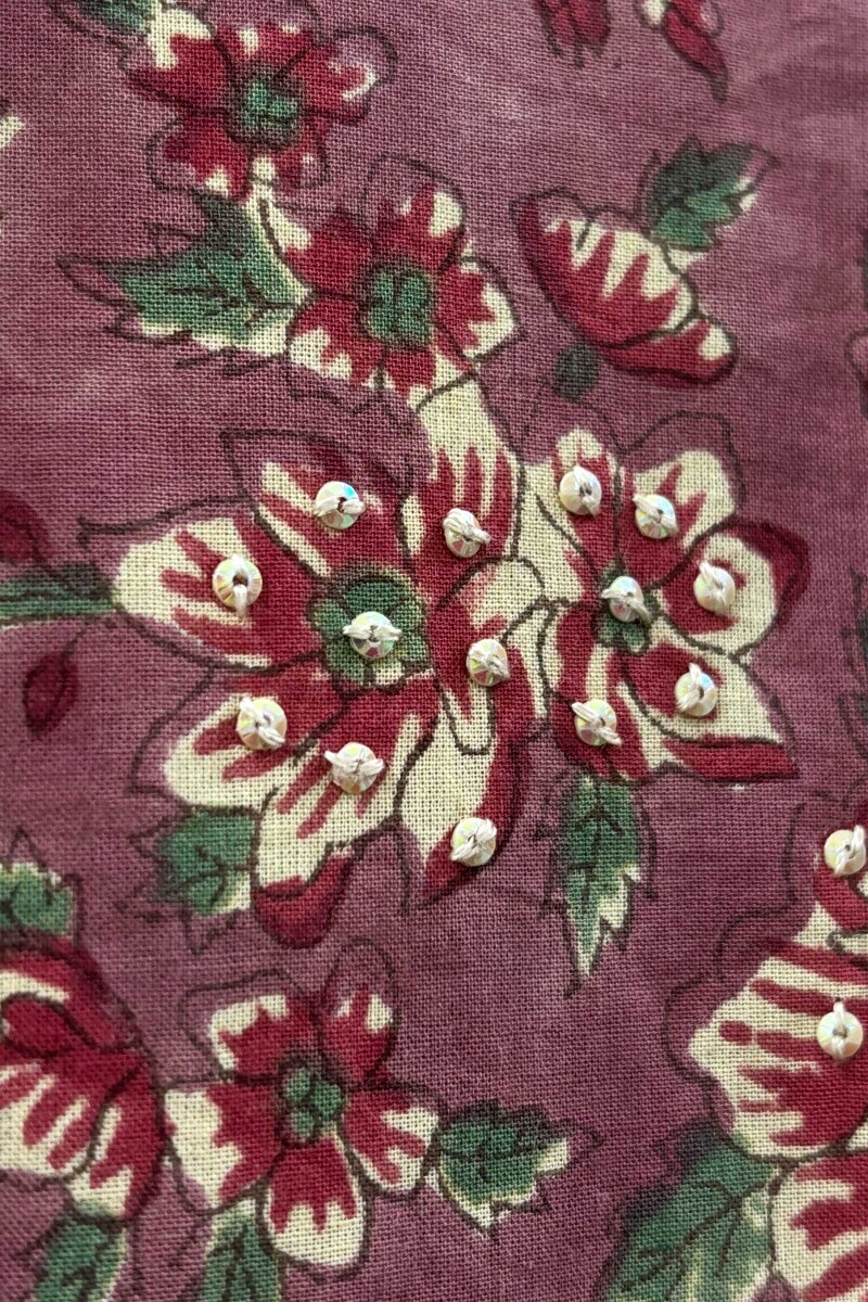 Mauve Hand Block-Printed Straight Cotton Kurta