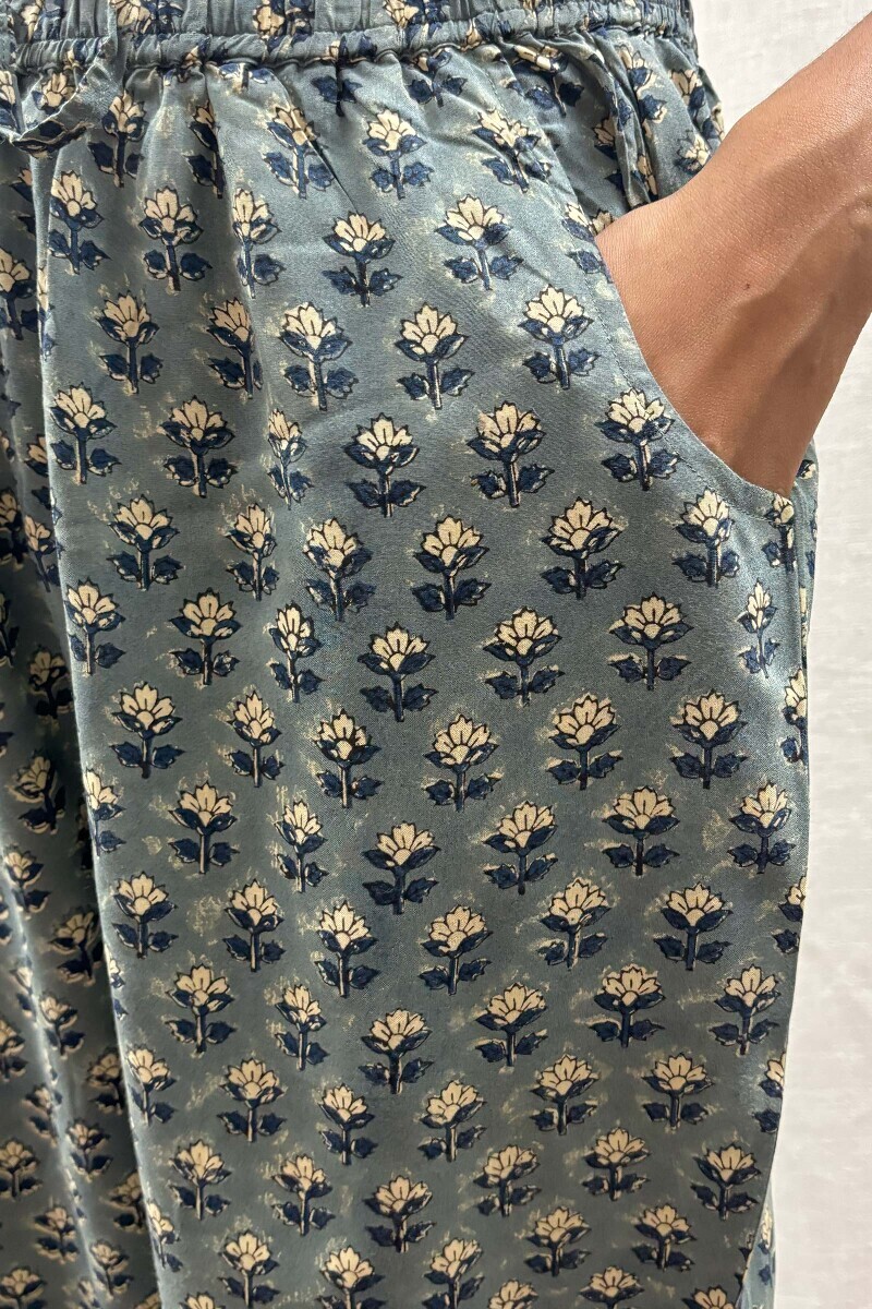 Blue Hand Block-Printed Narrow Pants