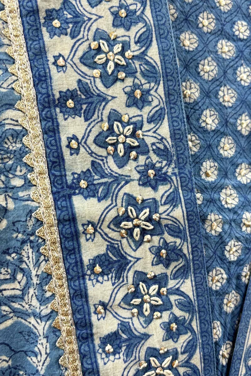 Indigo Hand Block-Printed Straight Cotton Kurta
