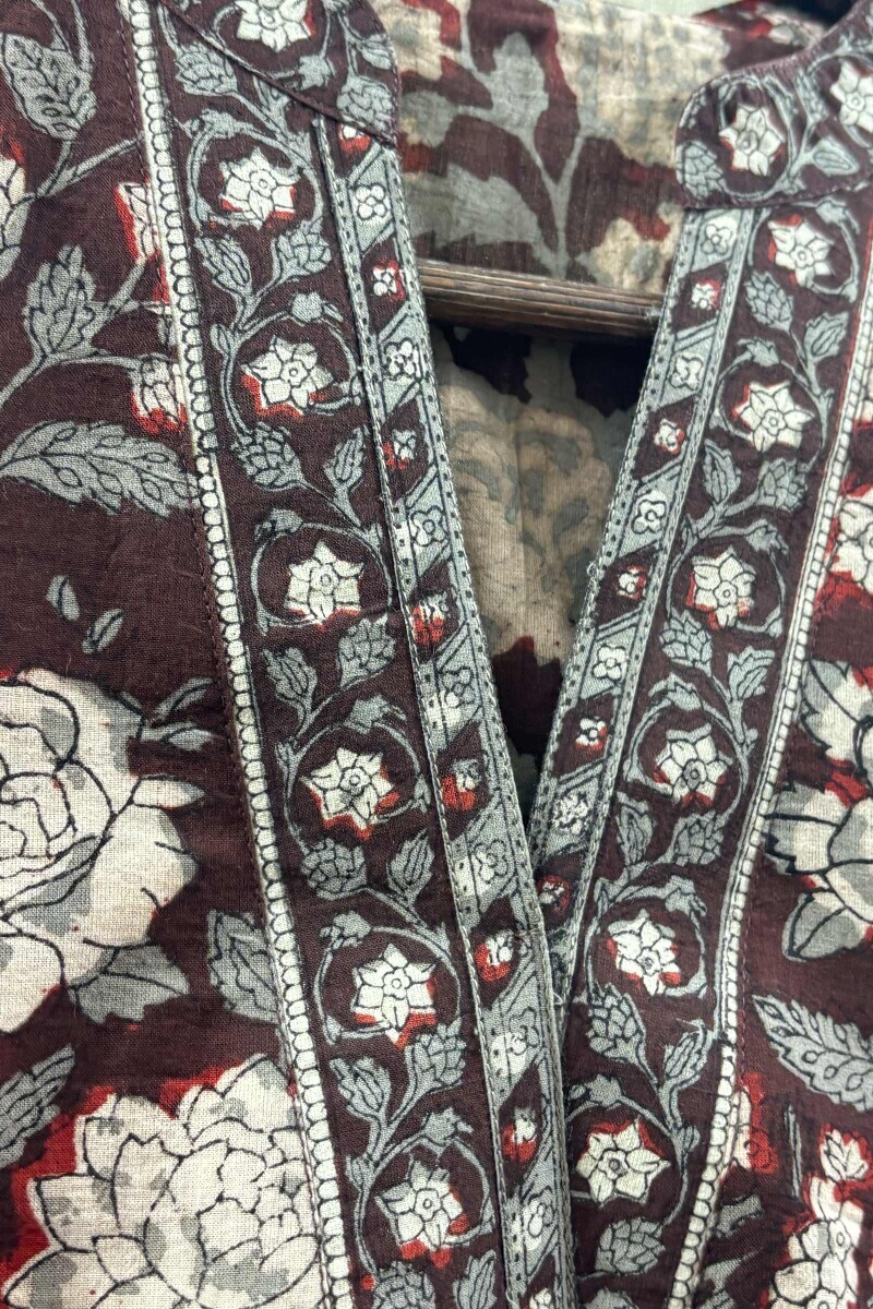 Brown Hand Block-Printed Kurta