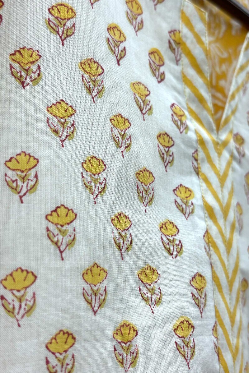 Yellow Hand Printed Kaftan