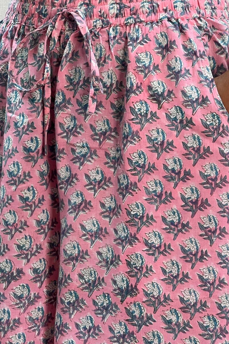 Pink Hand Block-Printed Viscose Palazzo