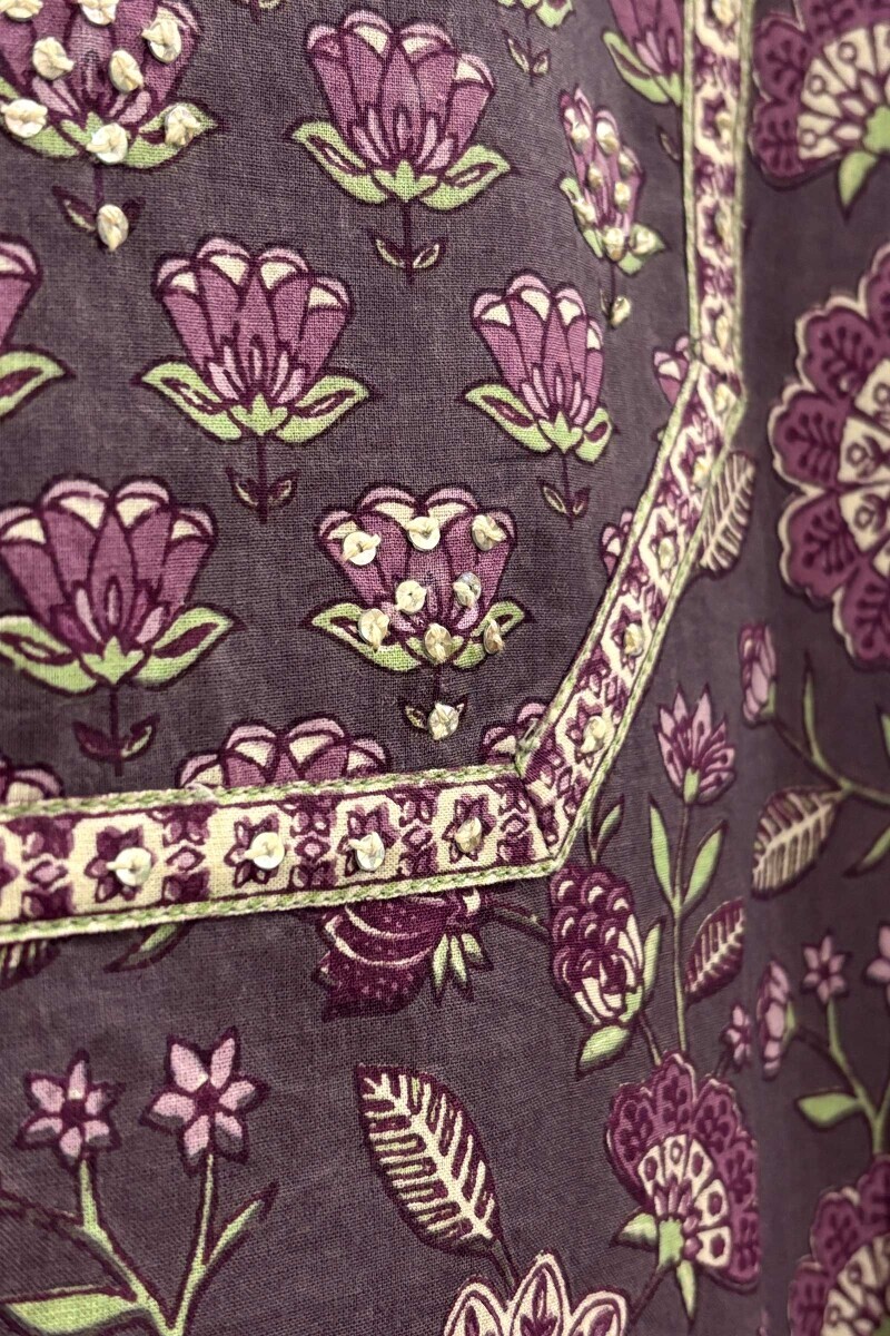 Purple Hand Screen-Printed Kurta