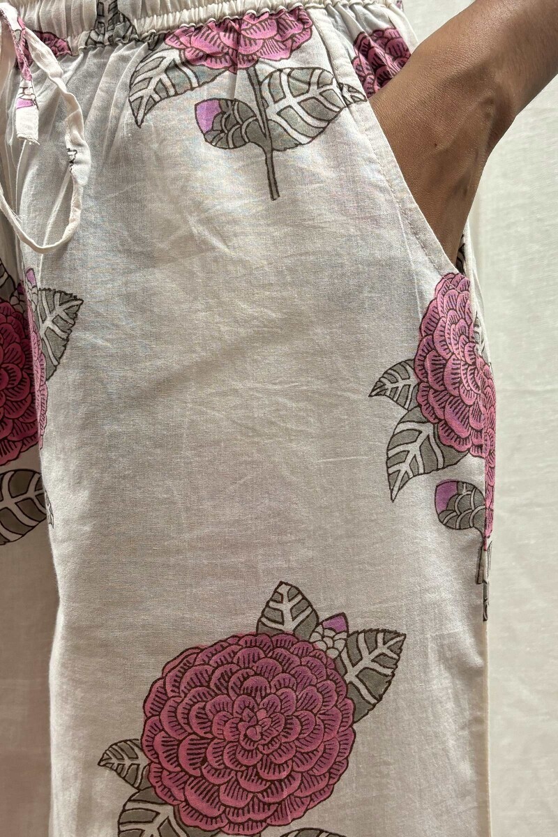 Off-White Hand Block-Printed Cotton Palazzo