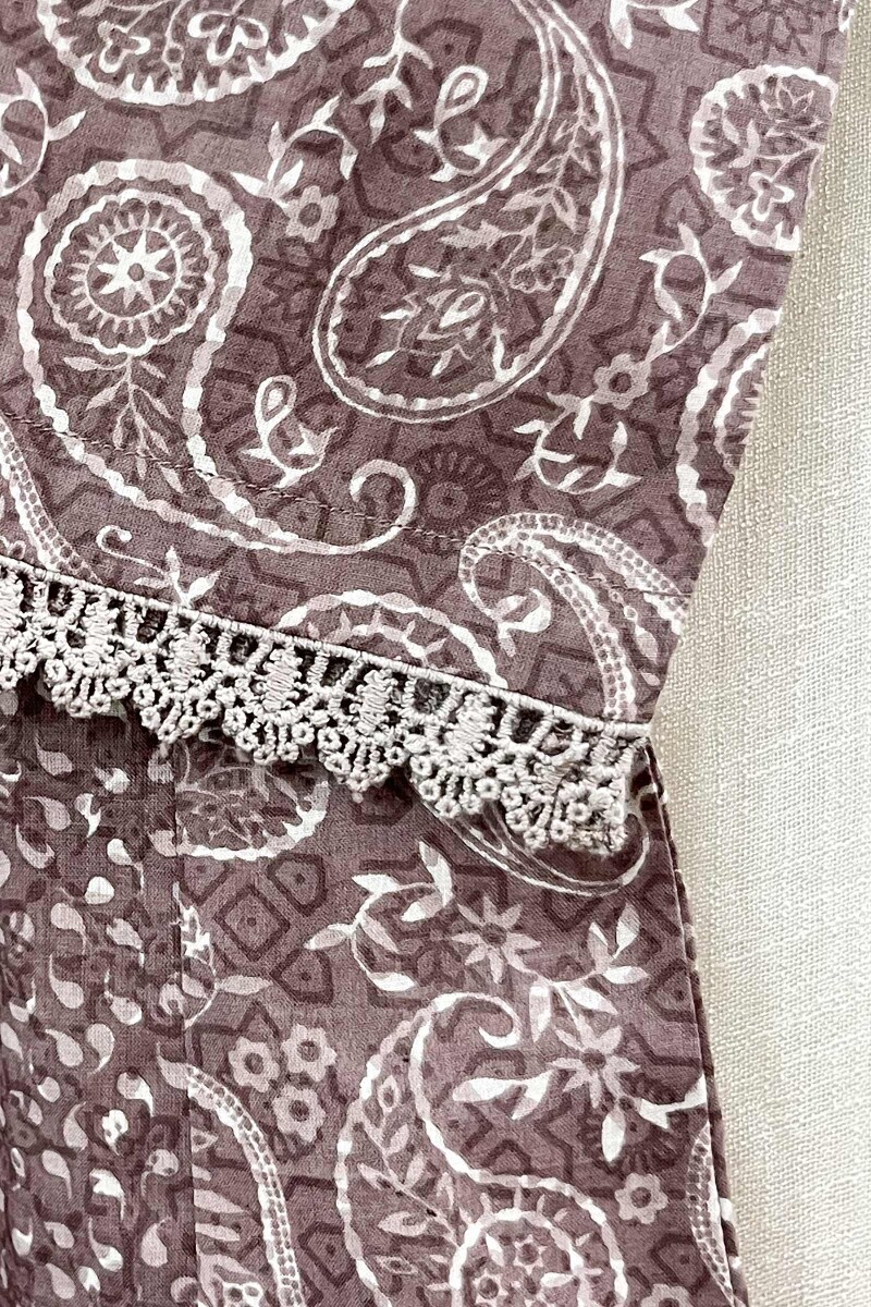Brown Hand Printed A-Line Cotton Kurta