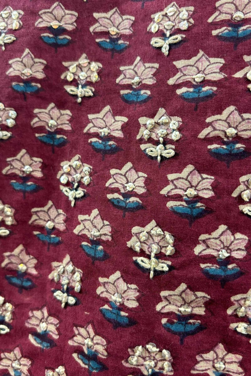 Maroon Hand Block-Printed Straight Kurta