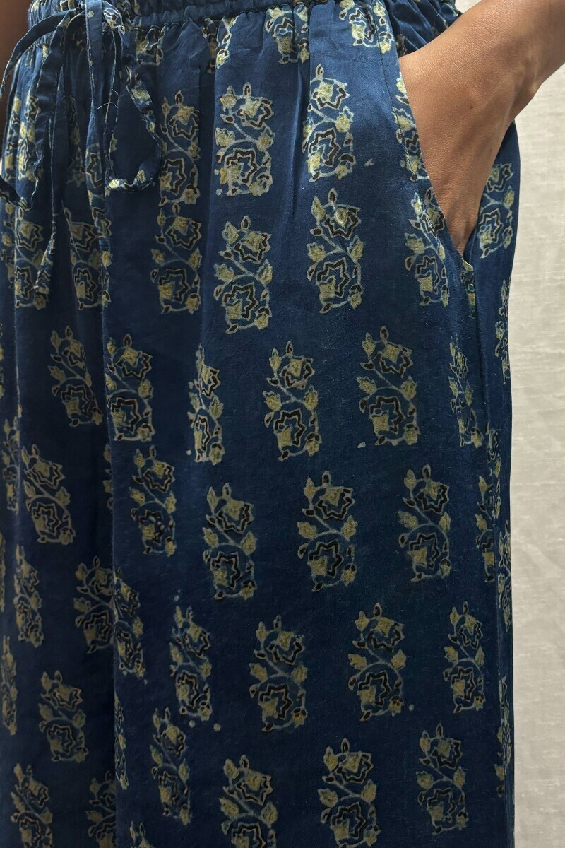 Blue Hand Block-Printed Viscose Palazzo