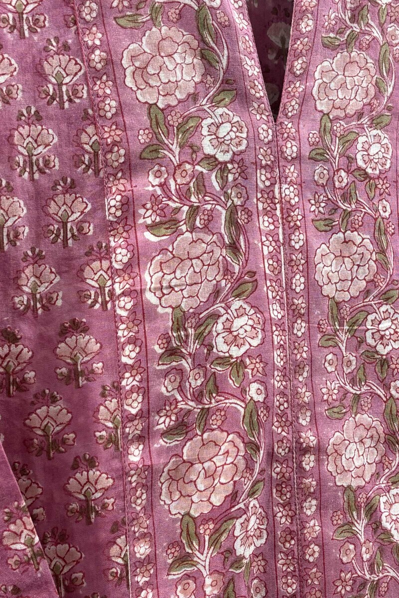 Purple Hand Block-Printed Straight Cotton Kurta