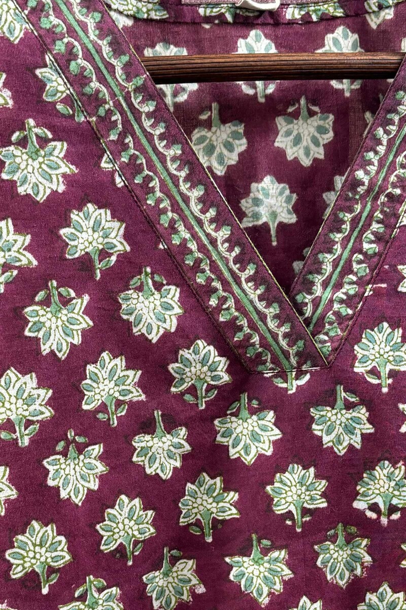Maroon Hand Block-Printed Top for Women