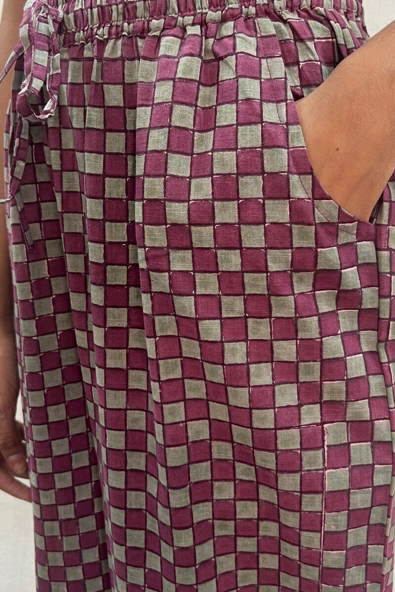 Grey Hand Block-Printed Cotton Straight Farsi