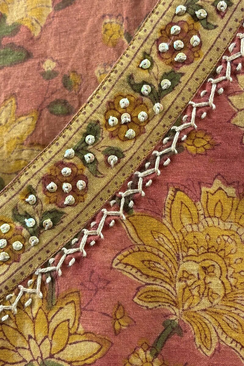 Pink Hand Block-Printed Straight Cotton Kurta