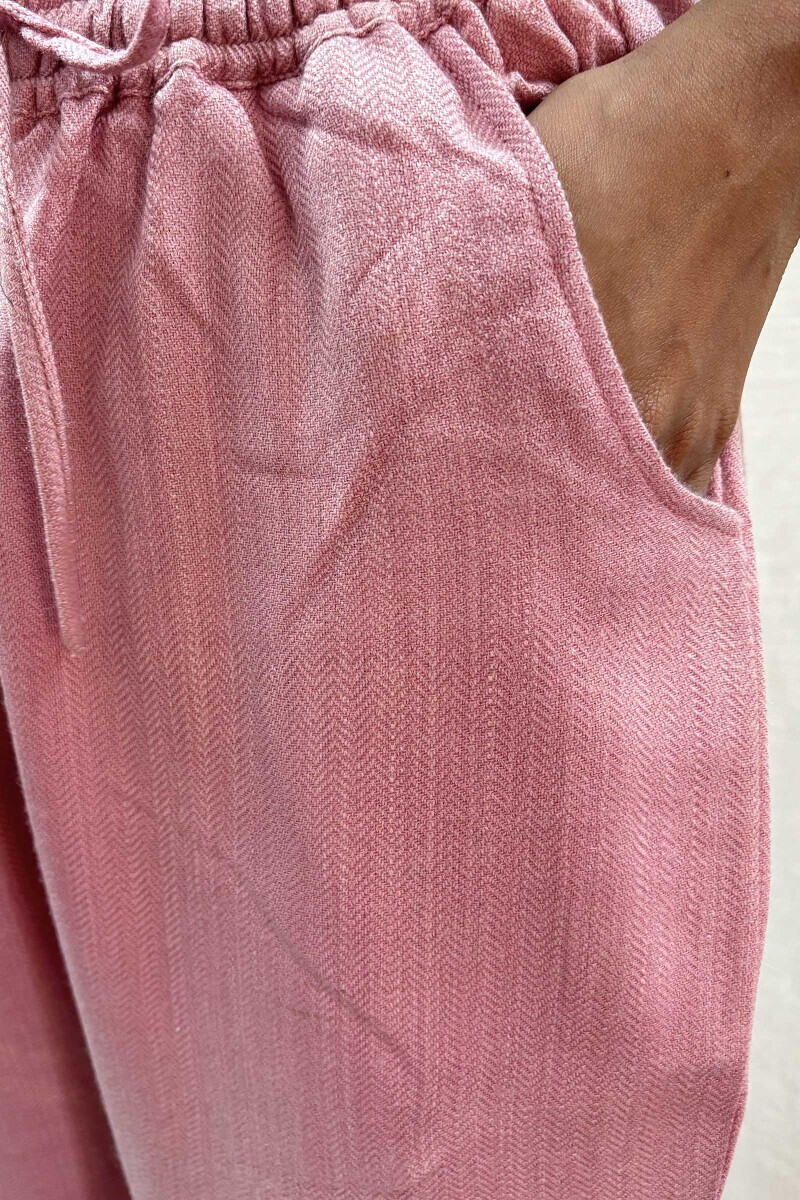 Pink Handcrafted Faux Wool Narrow Pants