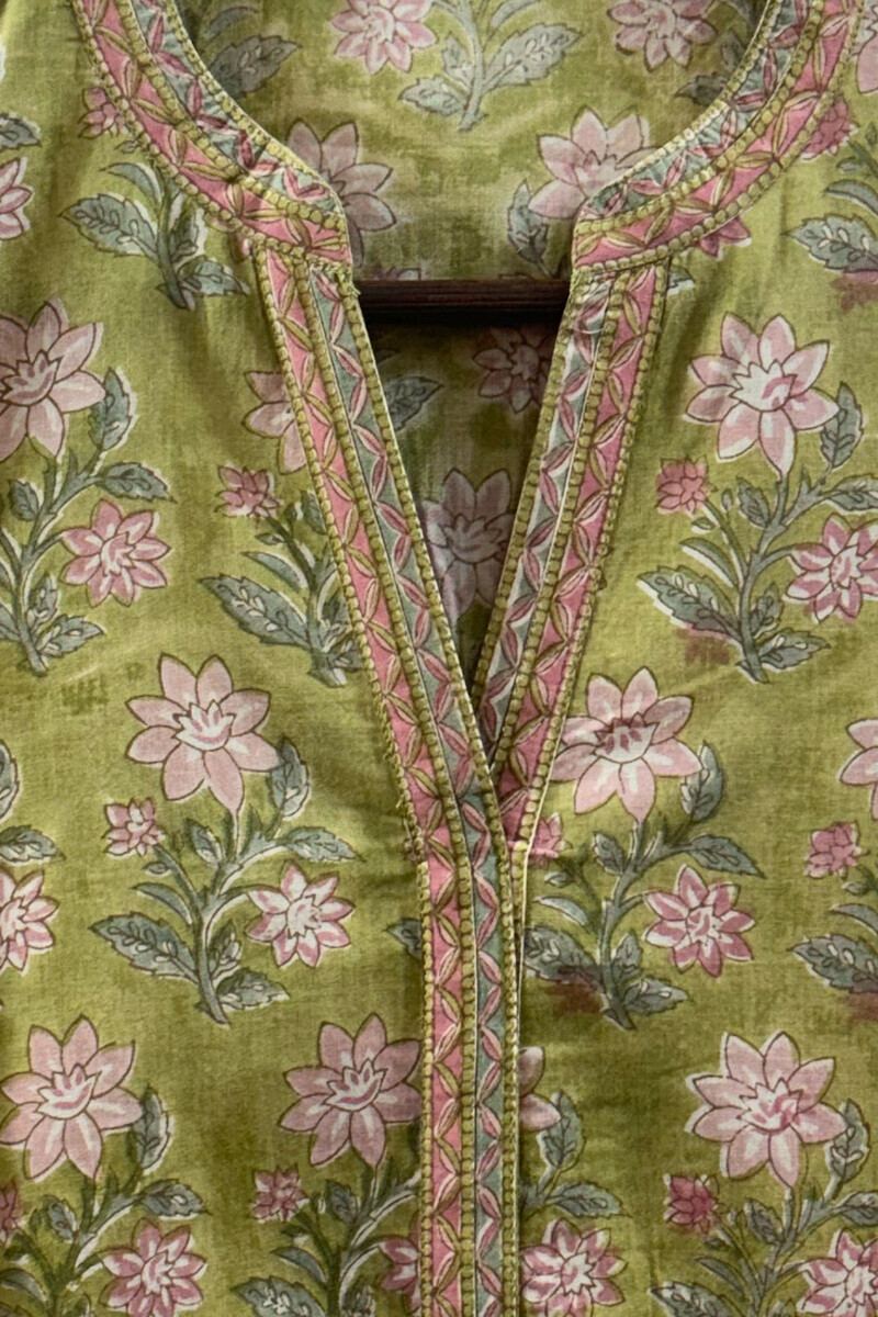 Green Hand Block-Printed