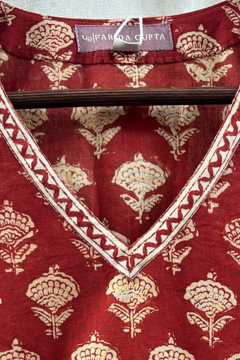 Red Hand Block-Printed Top