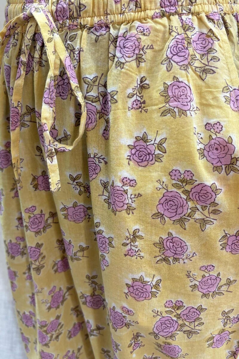 Yellow Hand Block-Printed Cotton Narrow Pants