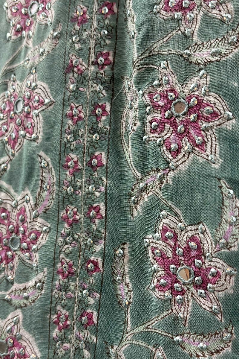 Green Hand Block-Printed Straight Kurta