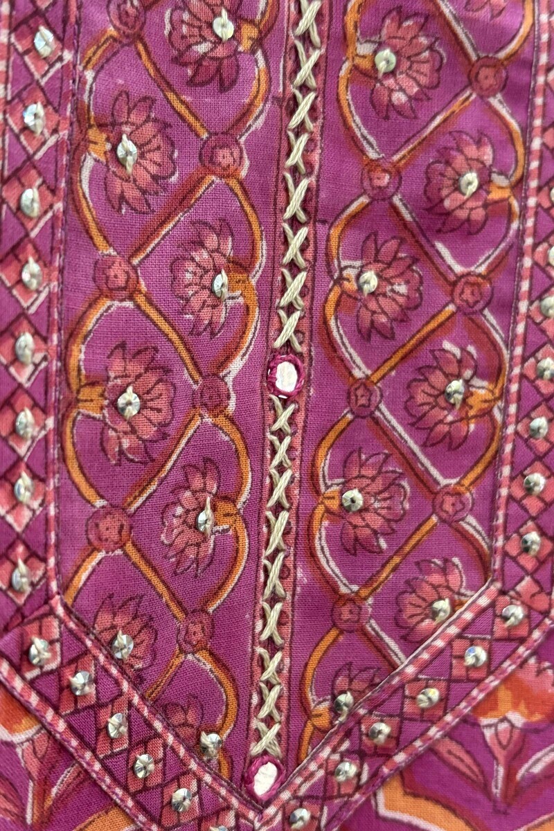 Purple Hand Block-Printed Kurta