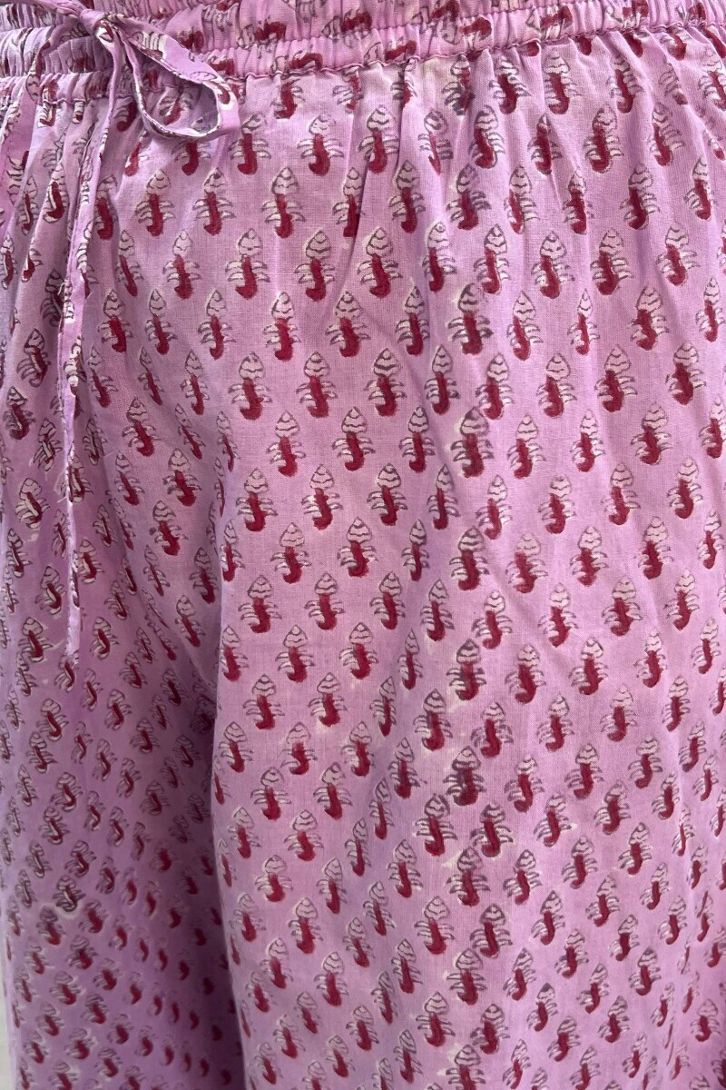 Pink Hand Block-Printed Cotton Straight Farsi