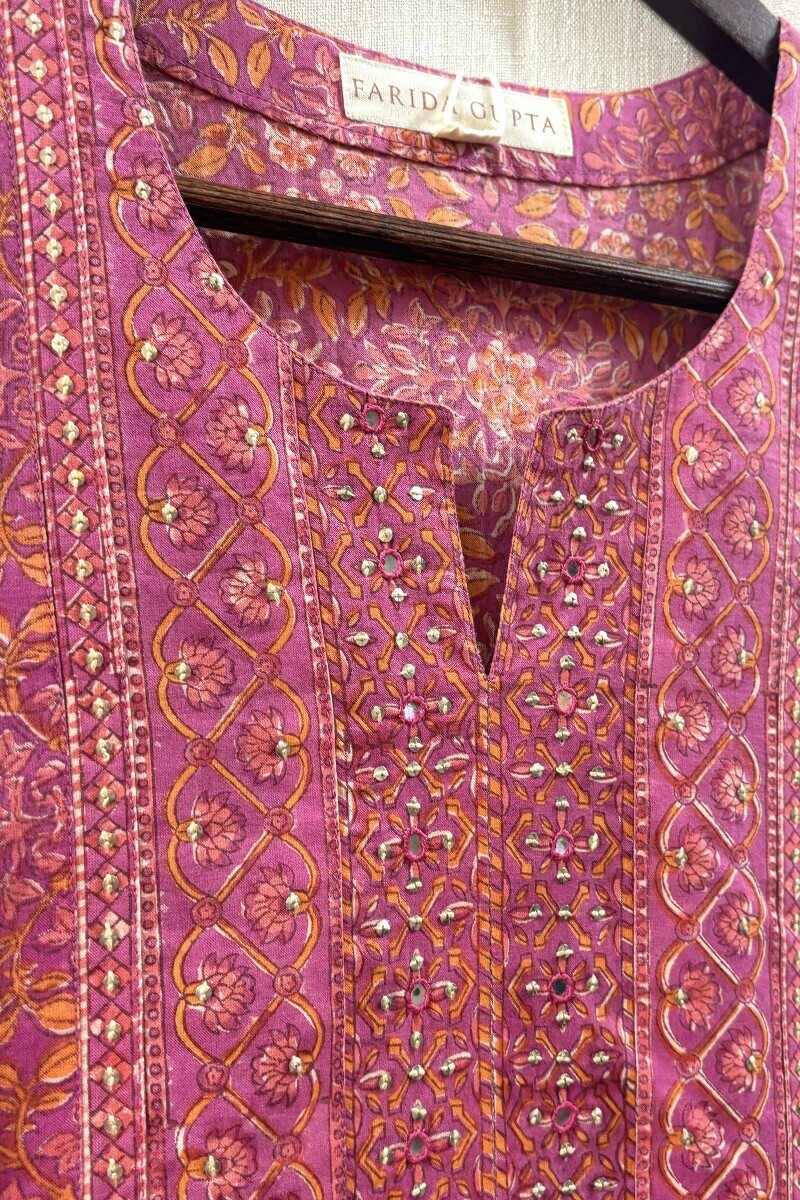 Purple Hand Block-Printed Kurta