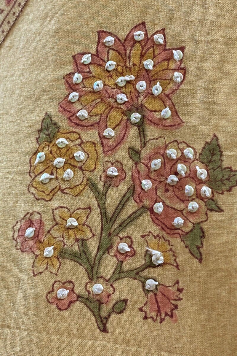 Mustard Hand Block-Printed Straight Cotton Kurta