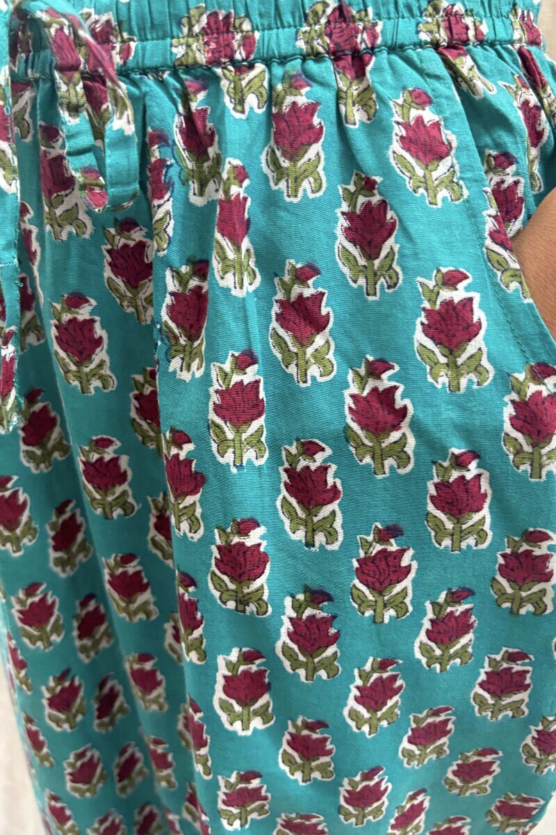 Blue Hand Block-Printed Cotton Narrow Pants