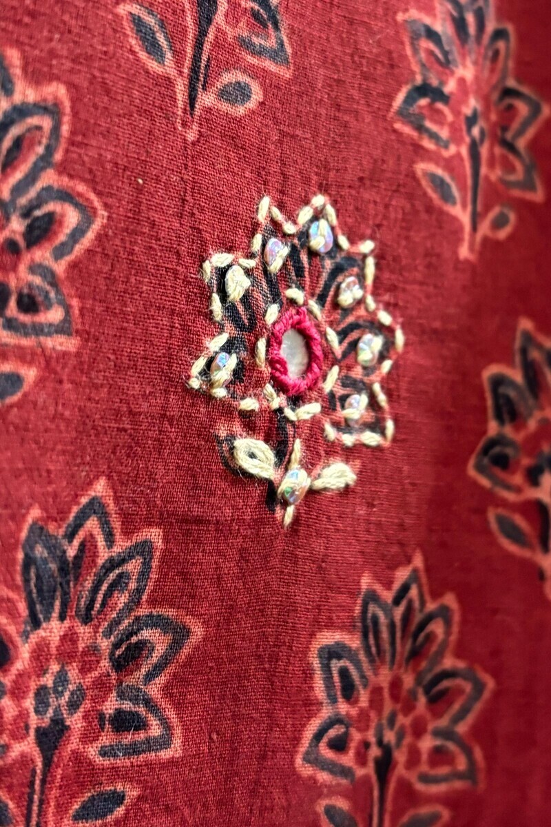 Red Hand Block-Printed Kurta